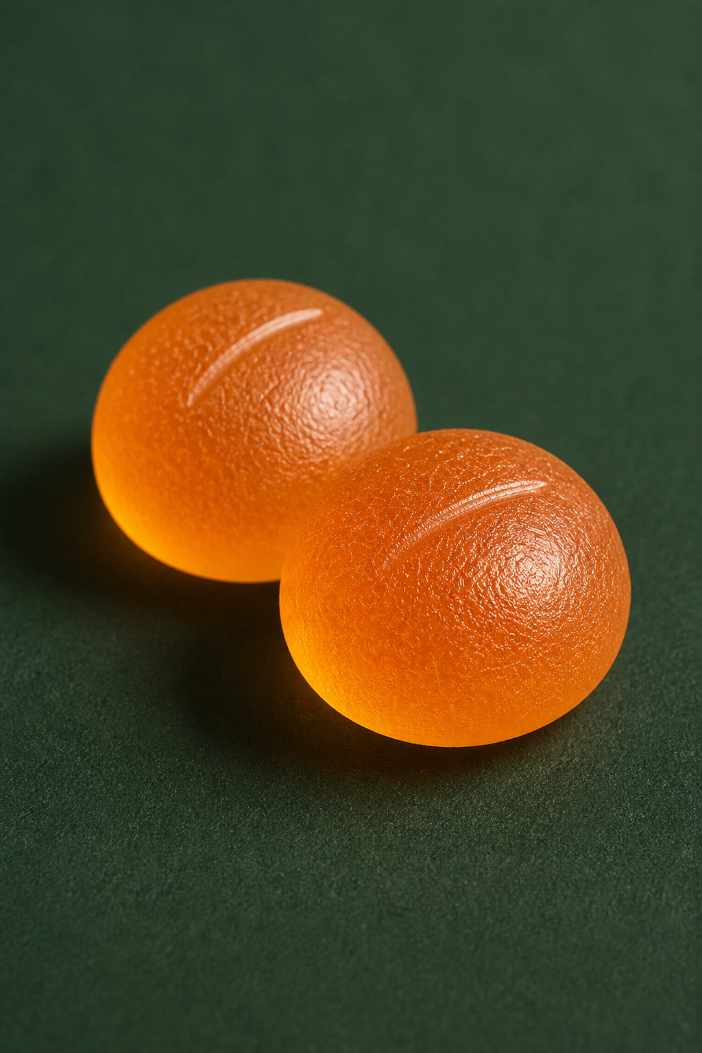 Primer plano de dos gomitas naranjas Gutful